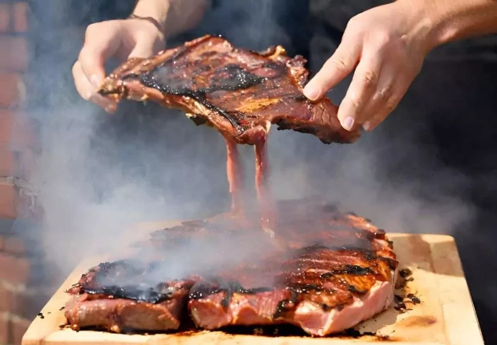 enjoying the smoked pork steaks