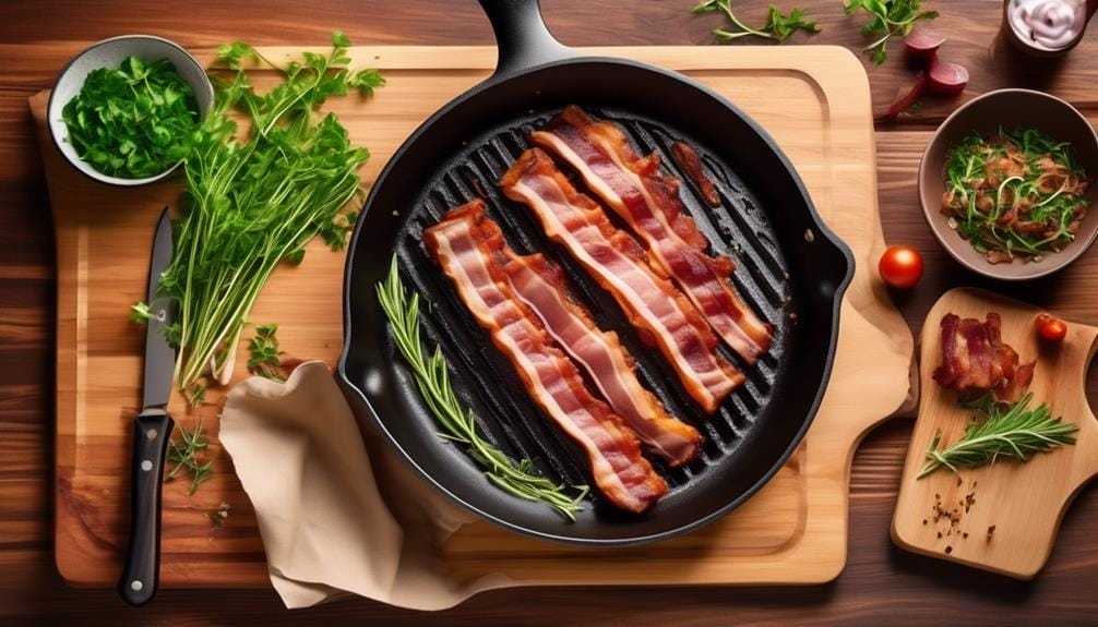 bacon cooking and savoring